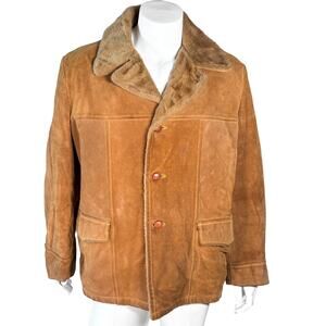 Men's Leather Cowhide Sherpa Western Coat | 50 Tall Cowboy Yellowstone